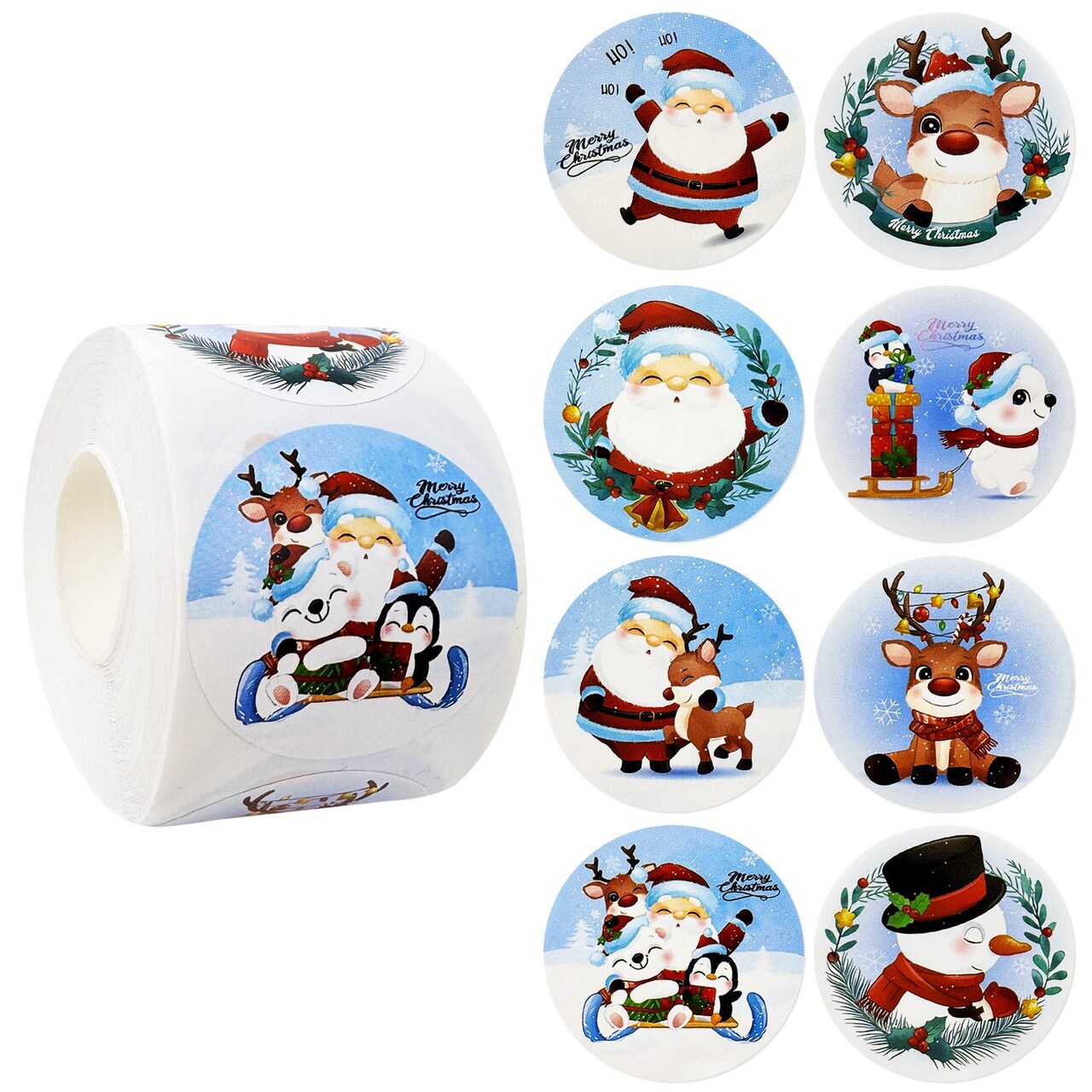 Wrapables 1.5 Inch Christmas Stickers Label Roll, Christmas Stickers for Sealing Cards, Envelopes, Gift Boxes, Festive Party Favors (500pcs), Silly Santa